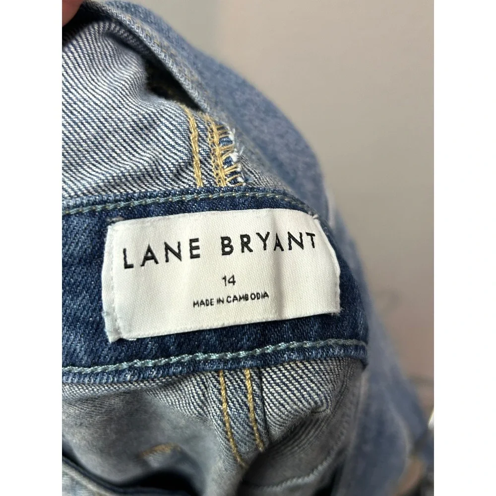 Lane Bryant Shortalls Women 14 Blue Medium Wash Denim Distressed Casual Utility